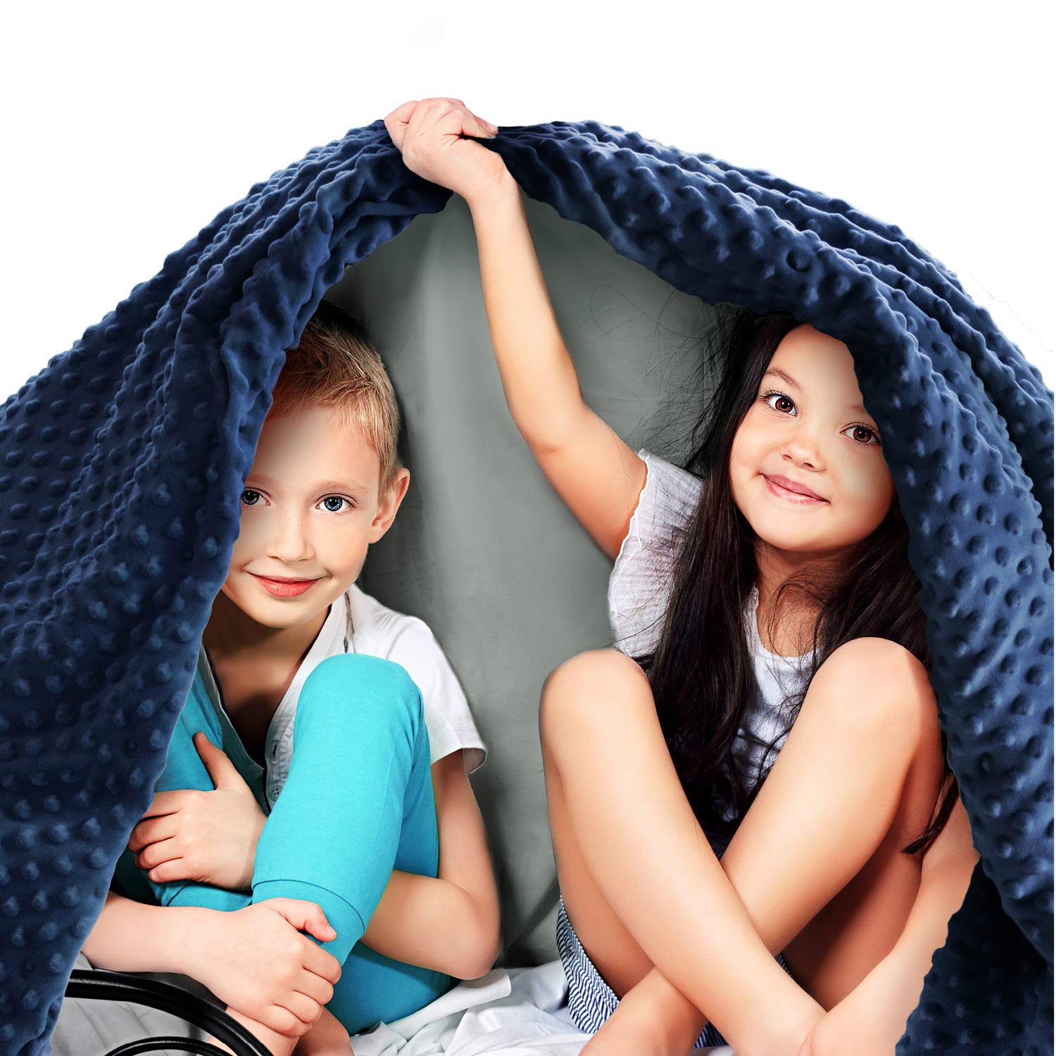 Dreamy Design | Grey Weighted Comforter with Removable Navy Blue Soft Minky Cover Perfect for 42-63lb Children Size 36x48 Homshley Valleys Boys & Girls Weighted Blanket for Kids 5lbs